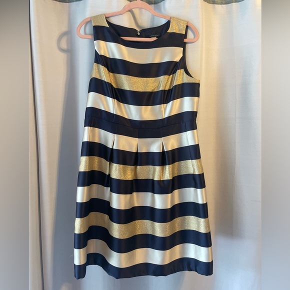 Tommy Hilfiger Women's Navy Blue And Gold Striped Fit And Flare Dress. - Picture 3 of 10